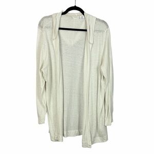 Sigrid Olsen Linen Blend Hooded Cardigan 2X Ivory Open Front Lightweight